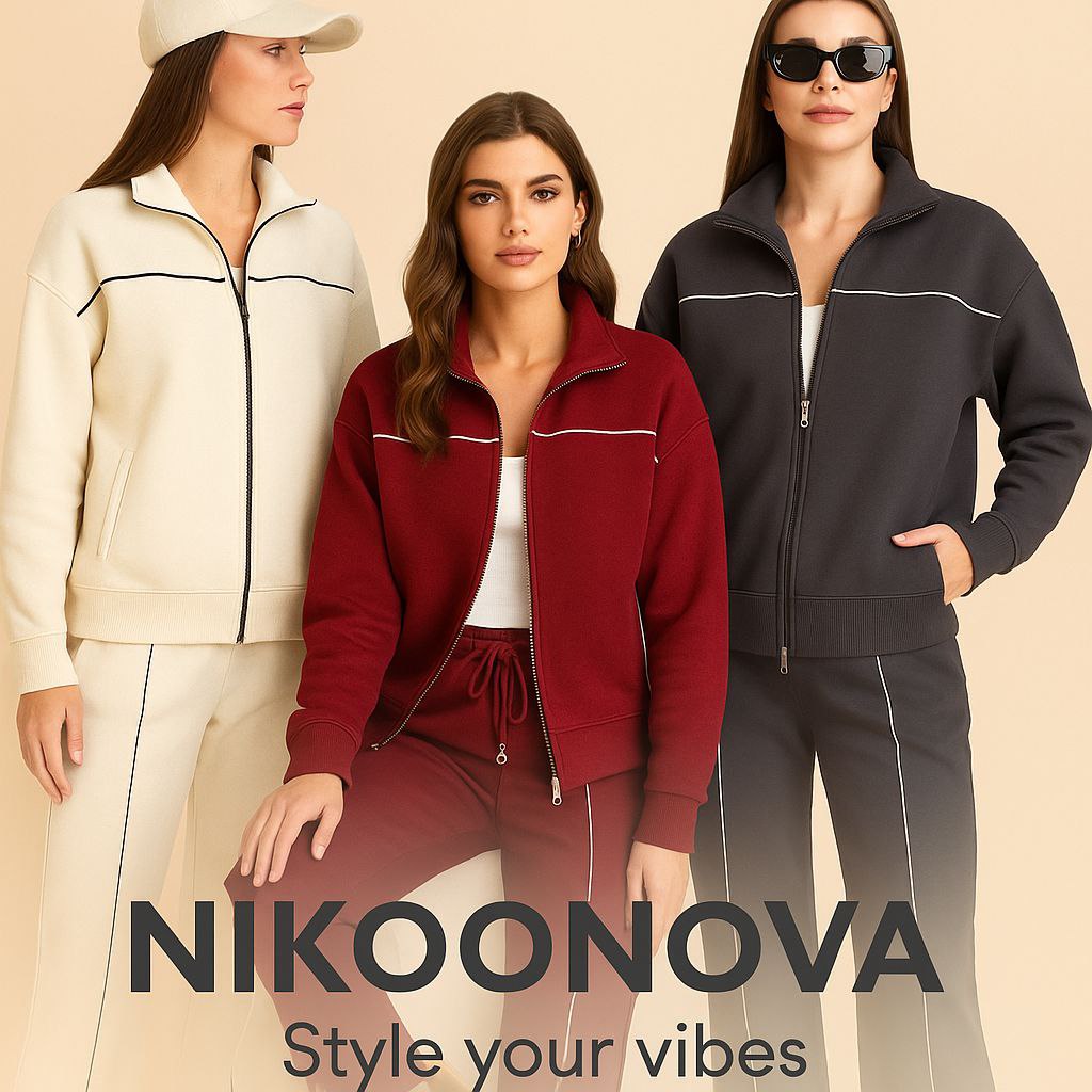 NIKOONOVA Women’s Colour Line Zip Tracksuit -CODE 5021- Premium Cotton Stretch Co-ord Set.