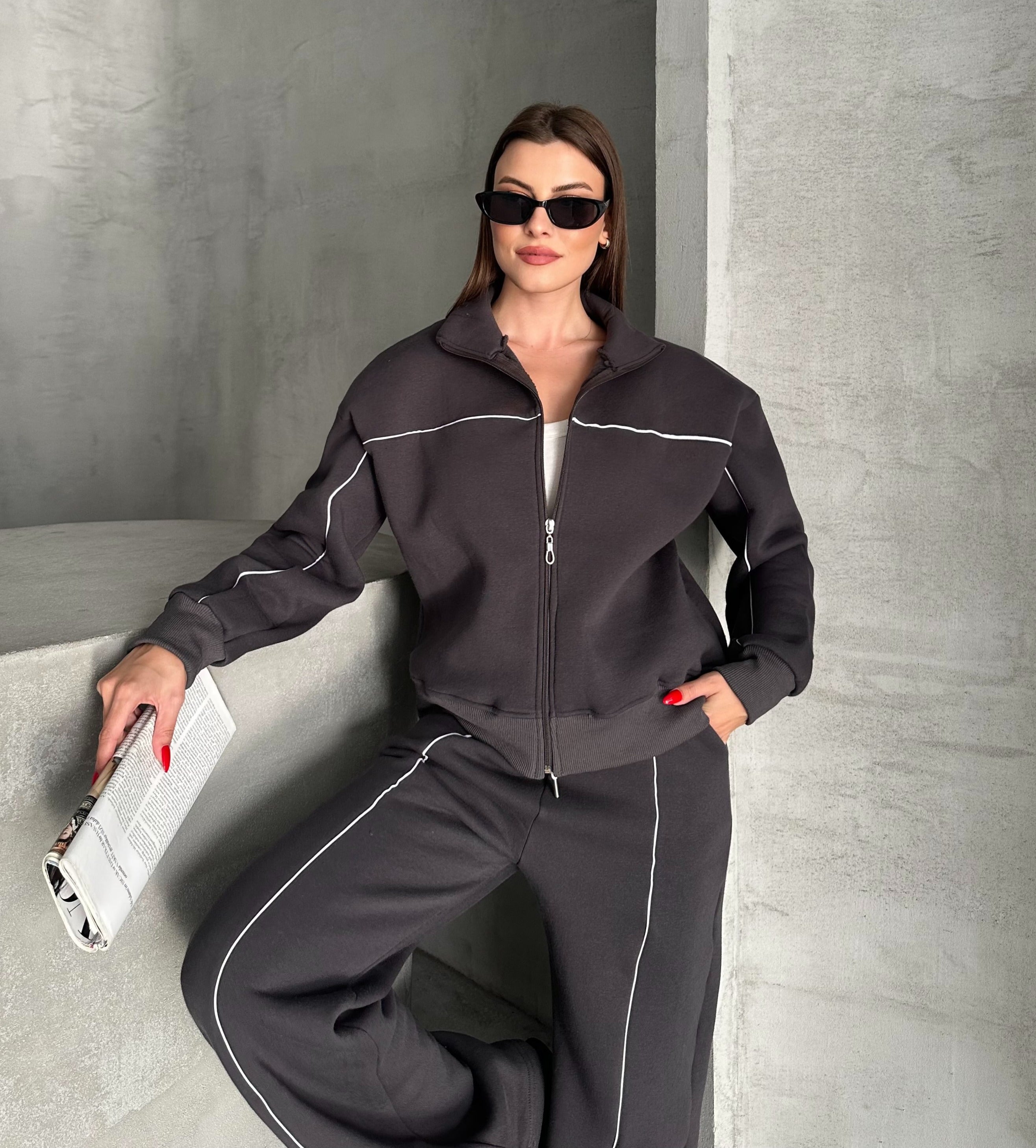 NIKOONOVA Women’s Colour Line Zip Tracksuit -CODE 5021- Premium Cotton Stretch Co-ord Set.