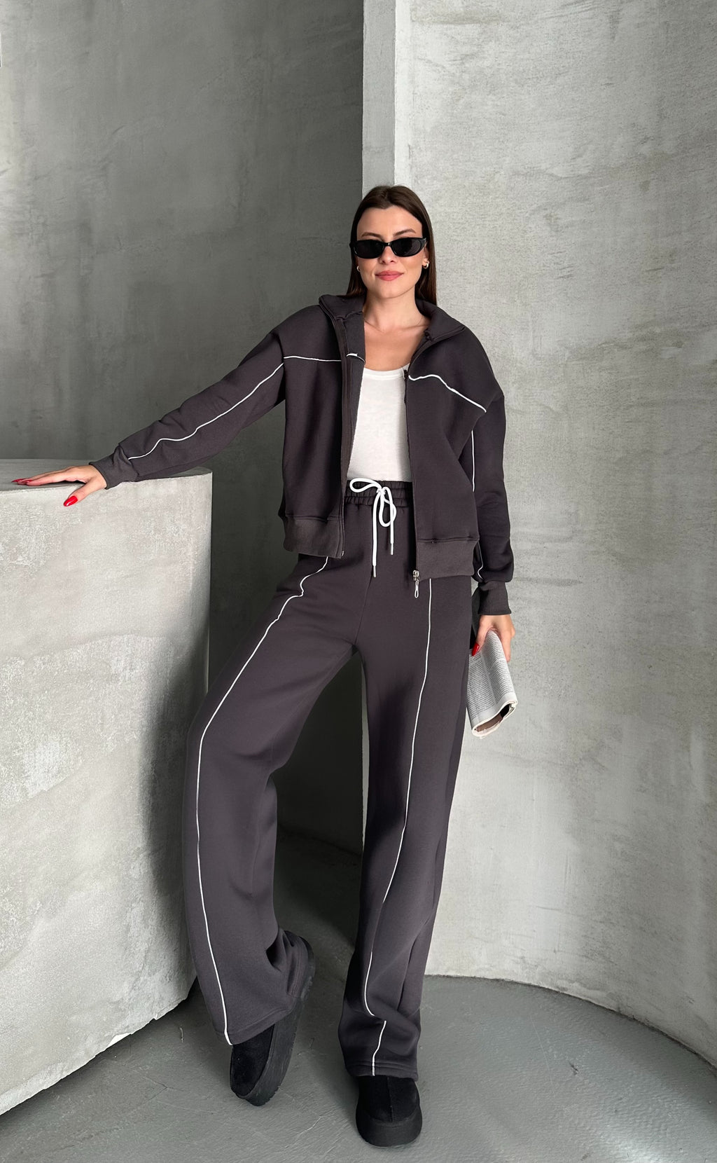 NIKOONOVA Women’s Colour Line Zip Tracksuit -CODE 5021- Premium Cotton Stretch Co-ord Set.