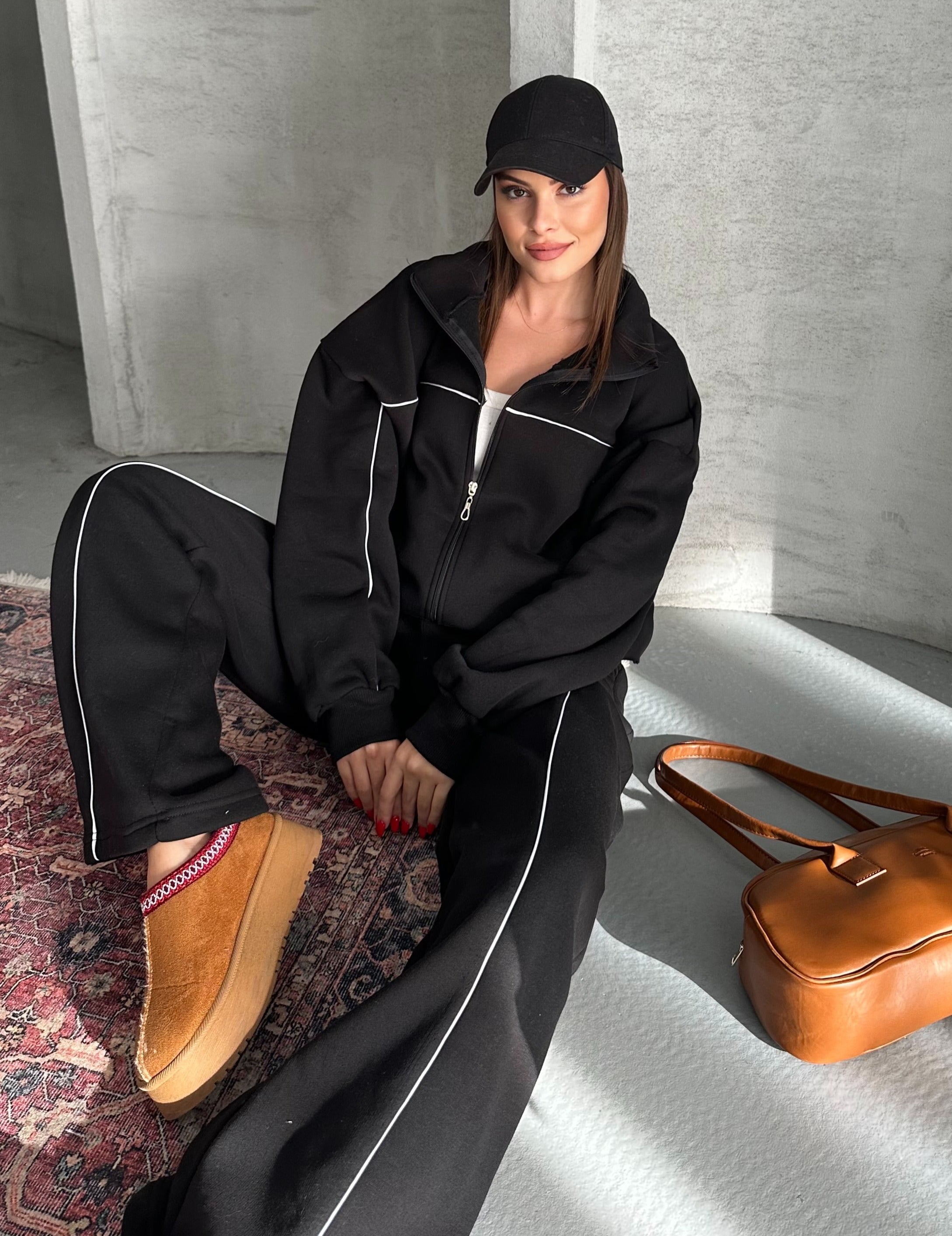 NIKOONOVA Women’s Colour Line Zip Tracksuit -CODE 5021- Premium Cotton Stretch Co-ord Set.