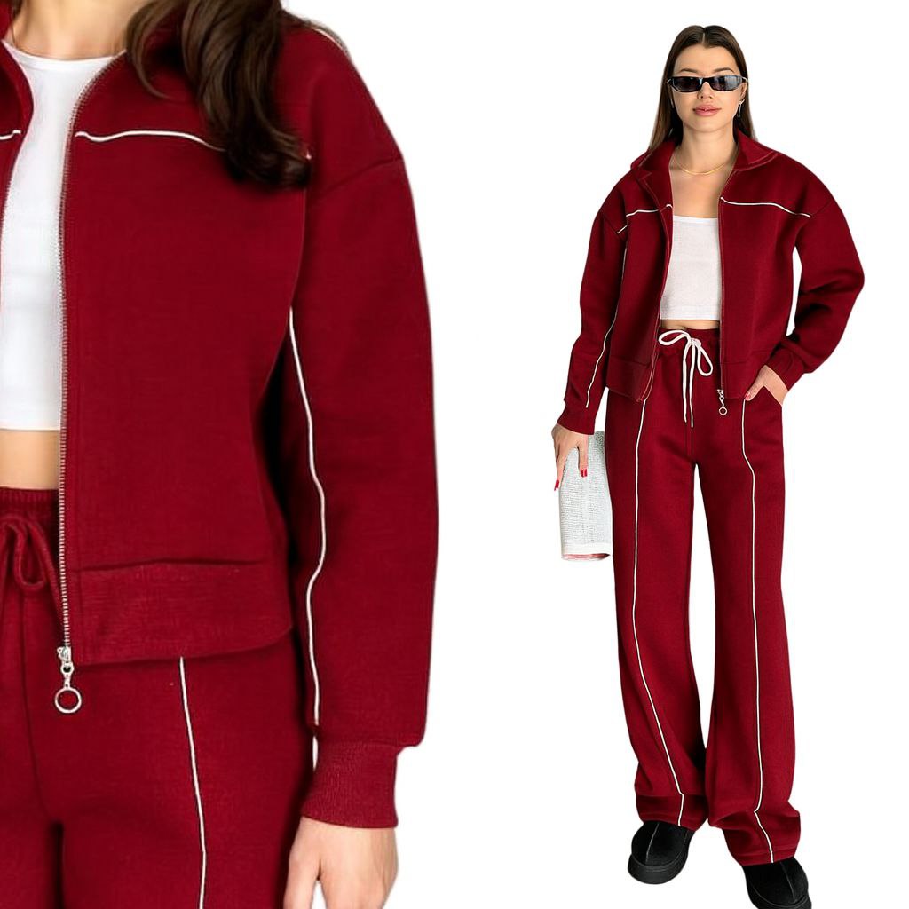 NIKOONOVA Women’s Colour Line Zip Tracksuit -CODE 5021- Premium Cotton Stretch Co-ord Set.