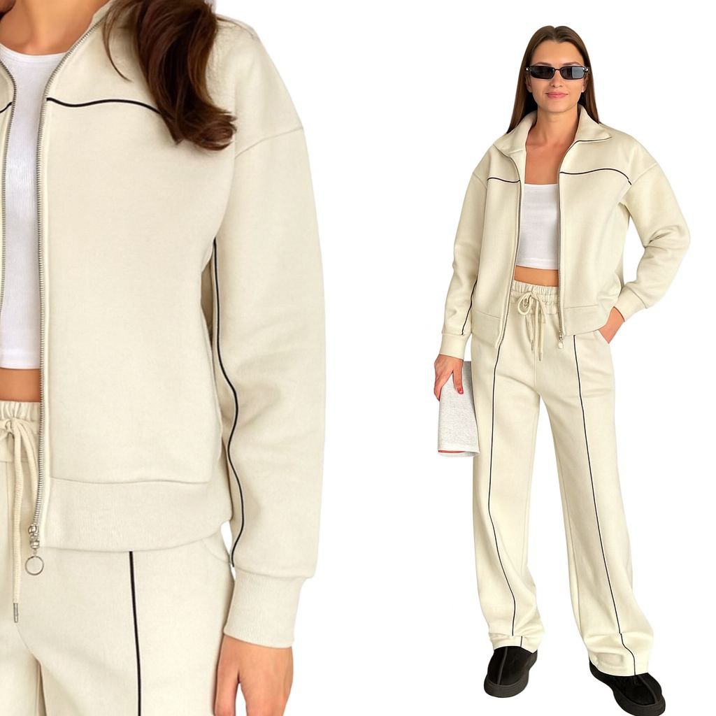 NIKOONOVA Women’s Colour Line Zip Tracksuit -CODE 5021- Premium Cotton Stretch Co-ord Set.