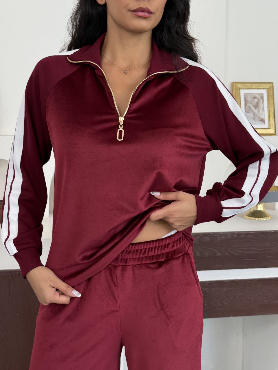 NIKOONOVA Women’s Velour Half Zip Tracksuit | CODE 5022 | Soft Velvet Co-ord Set - Tracksuit for Women