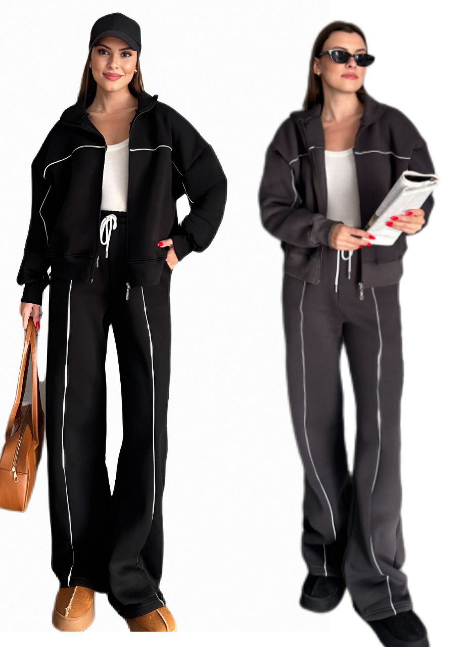 NIKOONOVA Women’s Colour Line Zip Tracksuit -CODE 5021- Premium Cotton Stretch Co-ord Set.