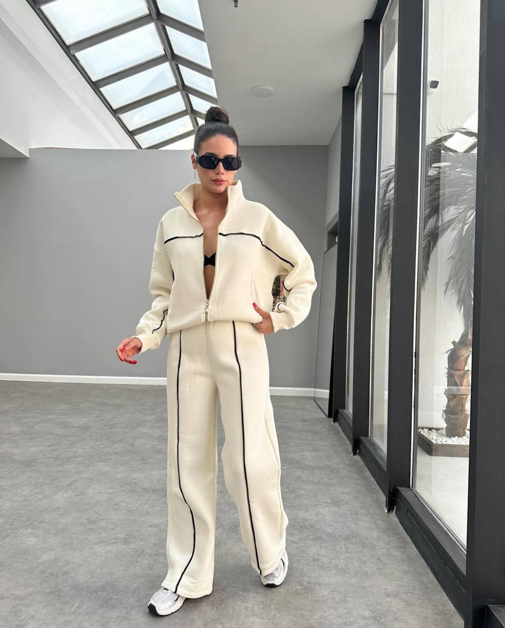 NIKOONOVA Women’s Colour Line Zip Tracksuit -CODE 5021- Premium Cotton Stretch Co-ord Set.