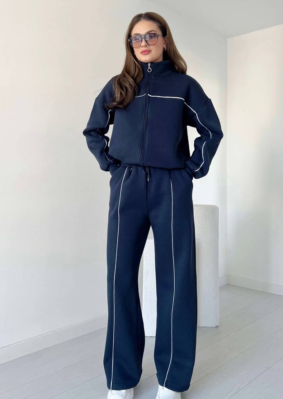 NIKOONOVA Women’s Colour Line Zip Tracksuit -CODE 5021- Premium Cotton Stretch Co-ord Set.