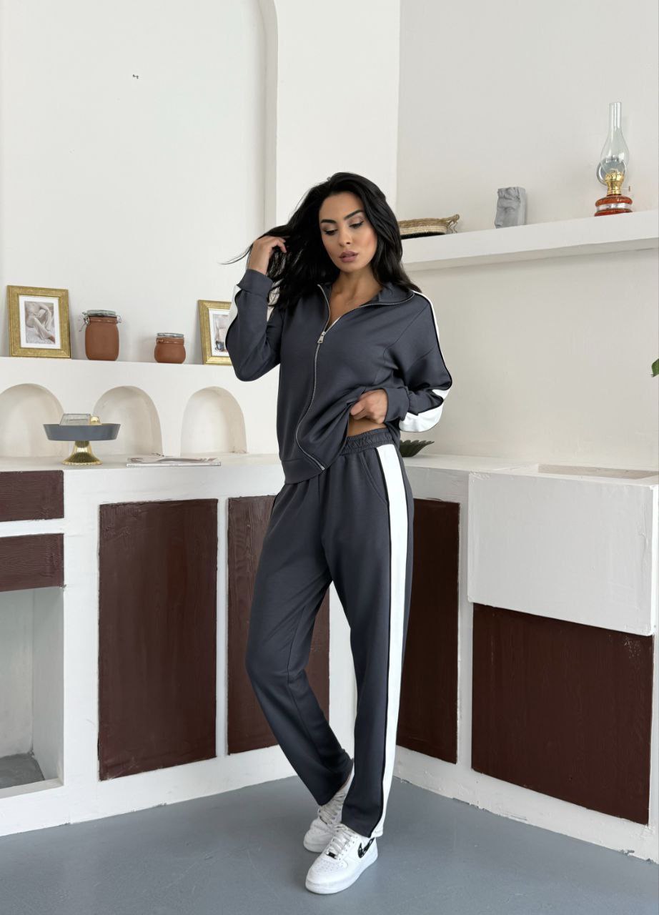 NIKOONOVA Women’s Dark Gray Zip Tracksuit | Code 5025 | Premium Cotton Co-ord Set