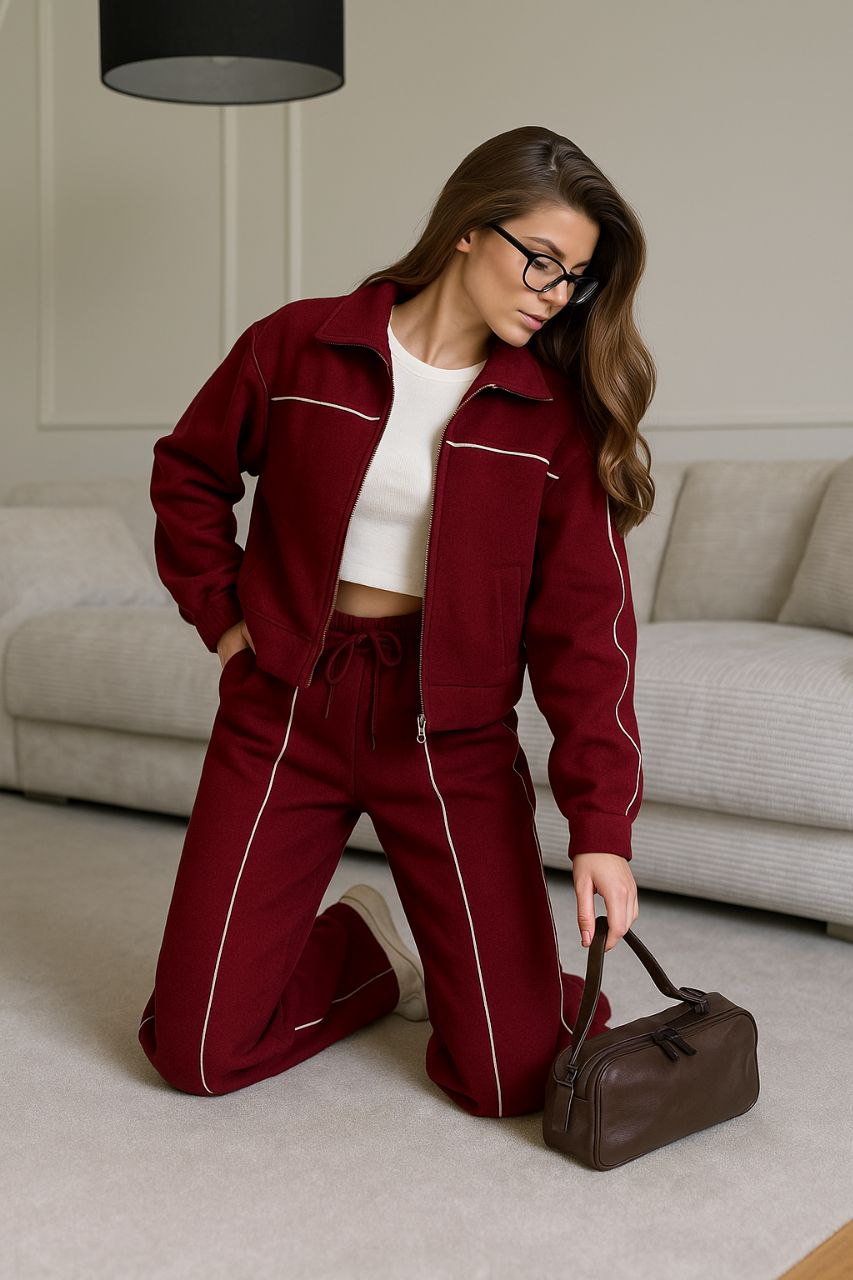 NIKOONOVA Women’s Colour Line Zip Tracksuit -CODE 5021- Premium Cotton Stretch Co-ord Set.