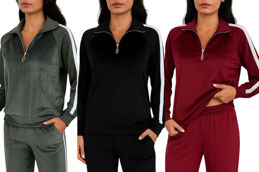 NIKOONOVA Women’s Velour Half Zip Tracksuit | CODE 5022 | Soft Velvet Co-ord Set - Tracksuit for Women