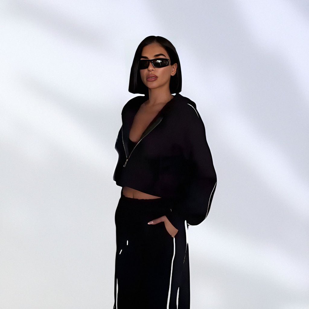 NIKOONOVA Women's Zip-Up Hoodie Tracksuit Set- CODE:5023- Soft Cotton Loungewear in Black & Charcoal Grey