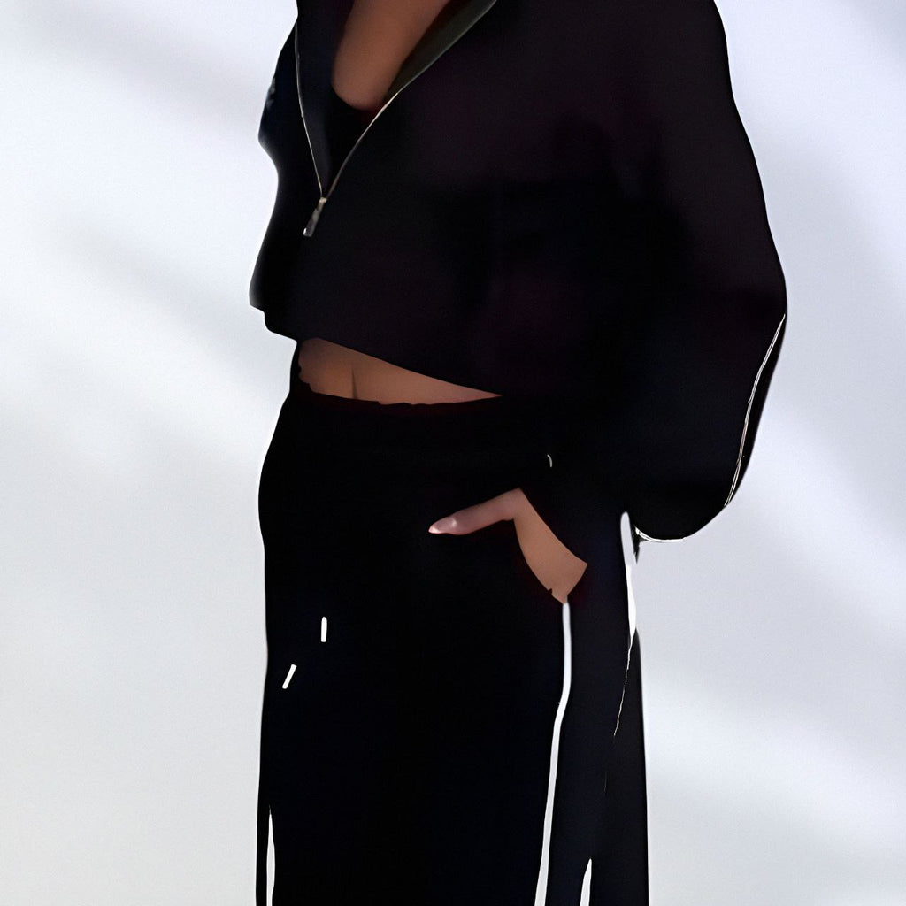 NIKOONOVA Women's Zip-Up Hoodie Tracksuit Set- CODE:5023- Soft Cotton Loungewear in Black & Charcoal Grey