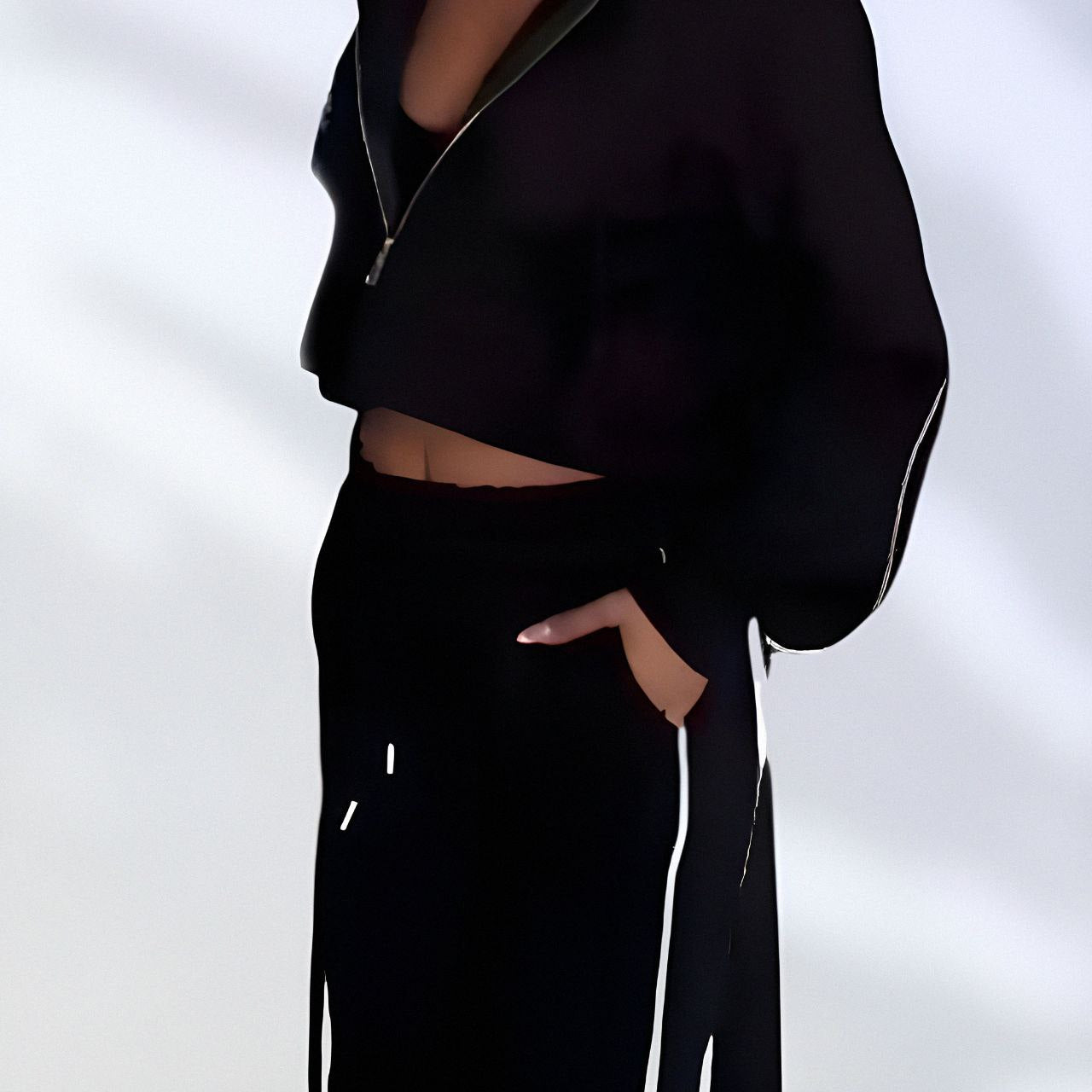 NIKOONOVA Women's Zip-Up Hoodie Tracksuit Set- CODE:5023- Soft Cotton Loungewear in Black & Charcoal Grey