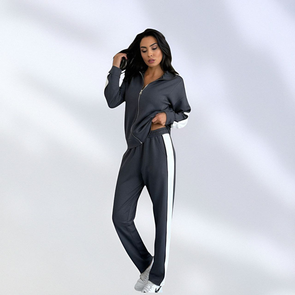 NIKOONOVA Women’s Dark Gray Zip Tracksuit | Code 5025 | Premium Cotton Co-ord Set