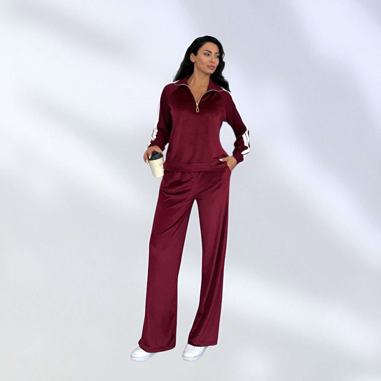 NIKOONOVA Women’s Velour Half Zip Tracksuit | CODE 5022 | Soft Velvet Co-ord Set - Tracksuit for Women