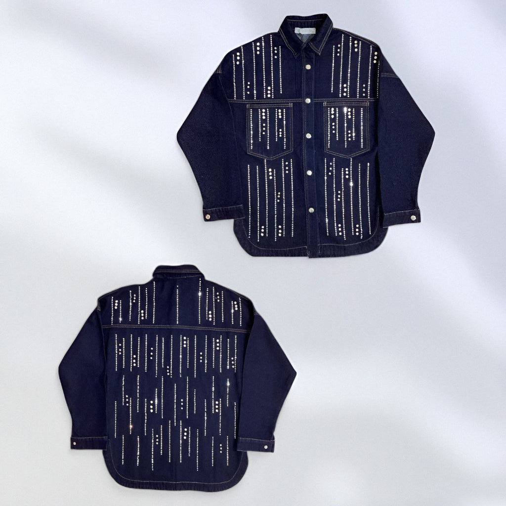 NIKOONOVA Women’s Rhinestone Denim Jacket – Oversized Crystal Embellished Jean Coat ( CODE:1017)