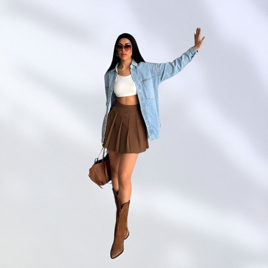 NIKOONOVA Women’s Rhinestone Denim Jacket – Oversized Crystal Embellished Jean Coat-Light Blue (CODE:1015)