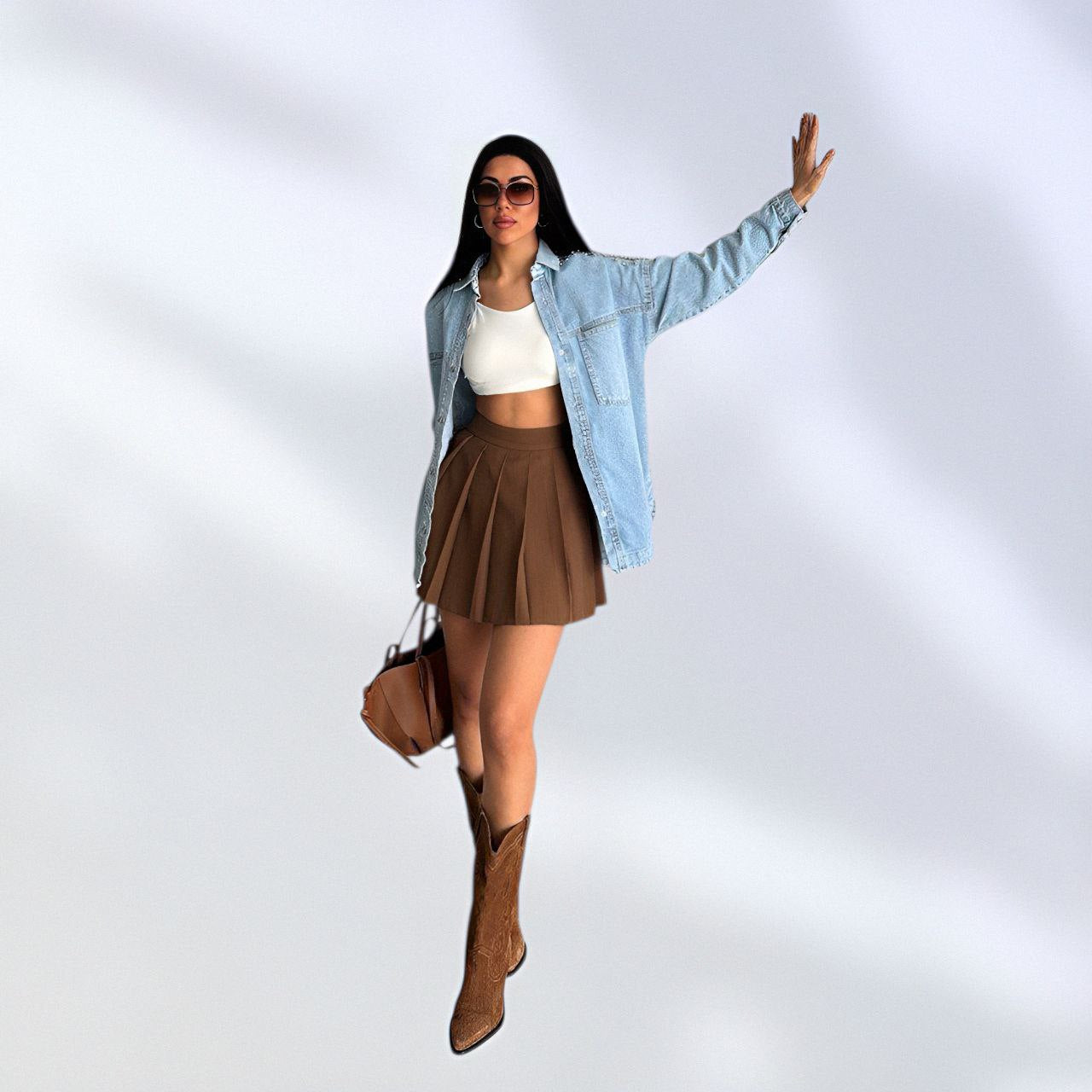 NIKOONOVA Women’s Rhinestone Denim Jacket – Oversized Crystal Embellished Jean Coat-Light Blue (CODE:1015)