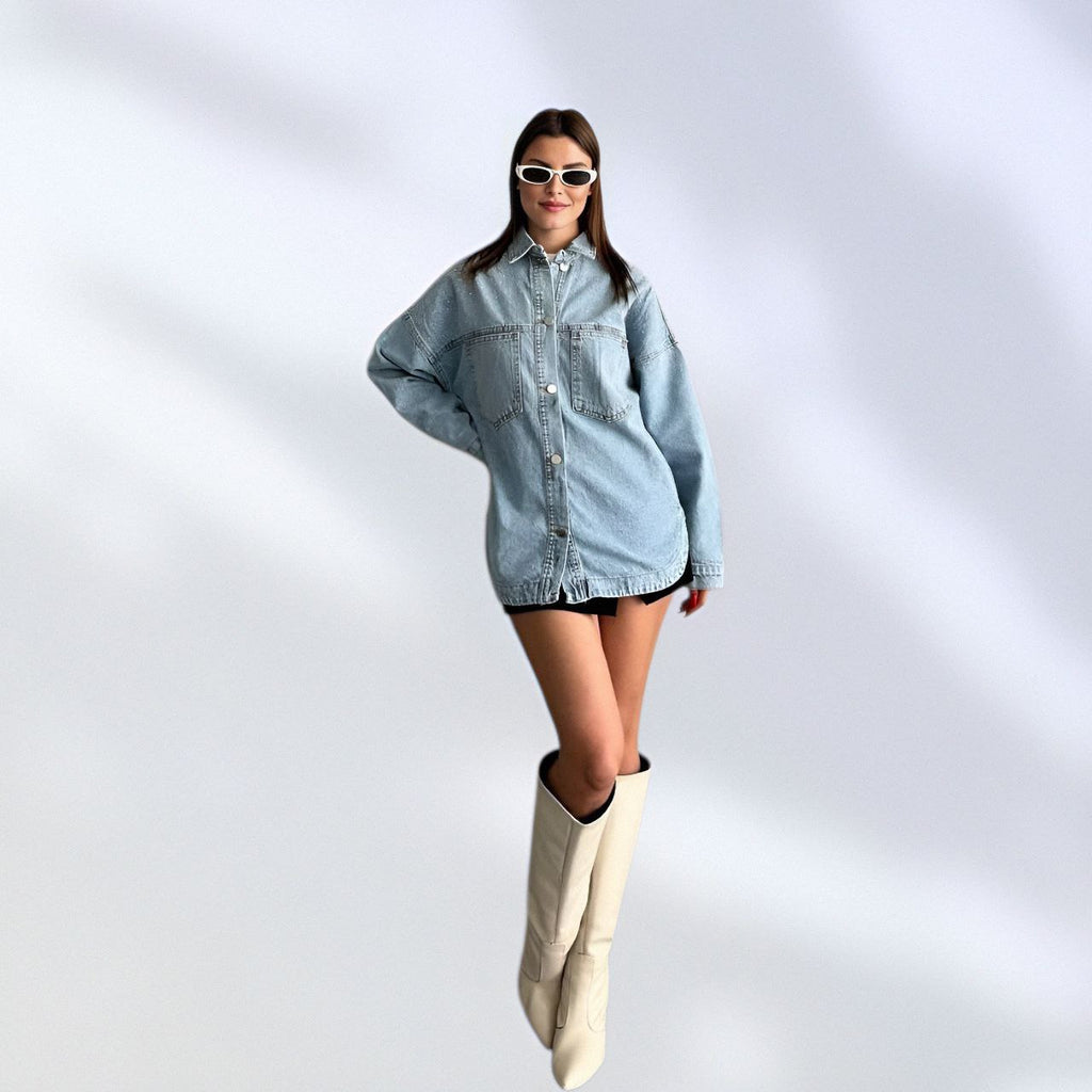 NIKOONOVA Star Rhinestone Denim Jacket ✨ Oversized Crystal Jean Coat for Women (Model 1016)