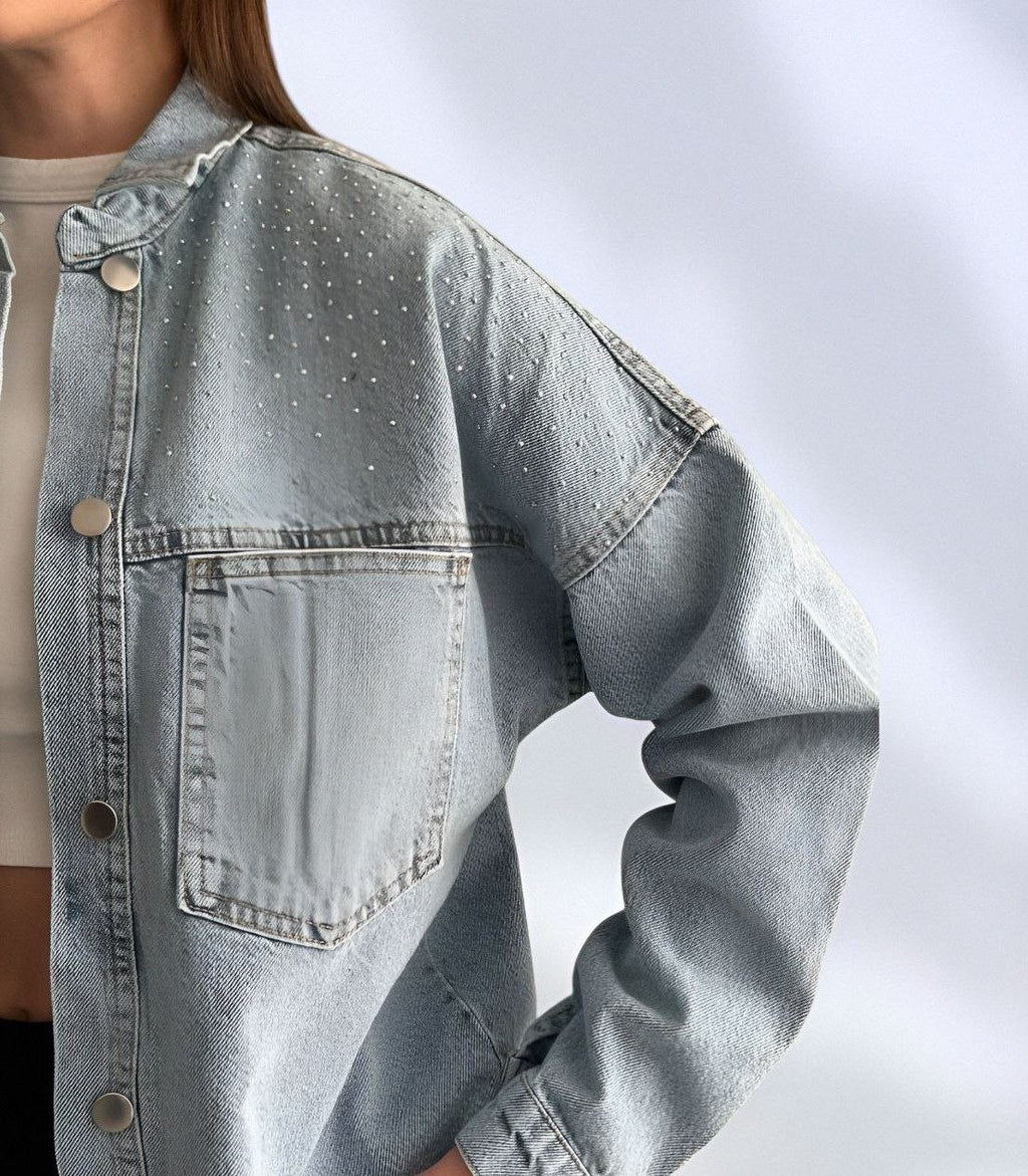 NIKOONOVA Star Rhinestone Denim Jacket ✨ Oversized Crystal Jean Coat for Women (Model 1016)