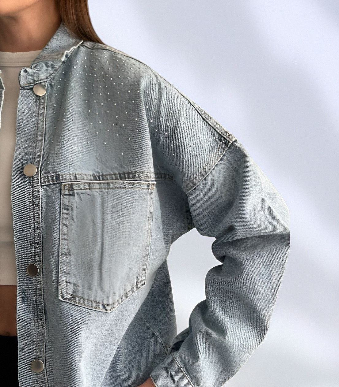 NIKOONOVA Star Rhinestone Denim Jacket ✨ Oversized Crystal Jean Coat for Women (Model 1016)