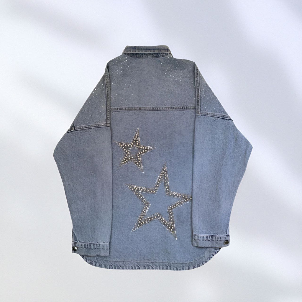 NIKOONOVA Star Rhinestone Denim Jacket ✨ Oversized Crystal Jean Coat for Women (Model 1016)
