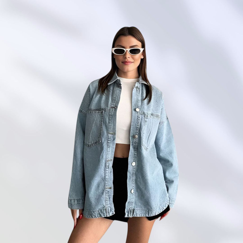 NIKOONOVA Star Rhinestone Denim Jacket ✨ Oversized Crystal Jean Coat for Women (Model 1016)