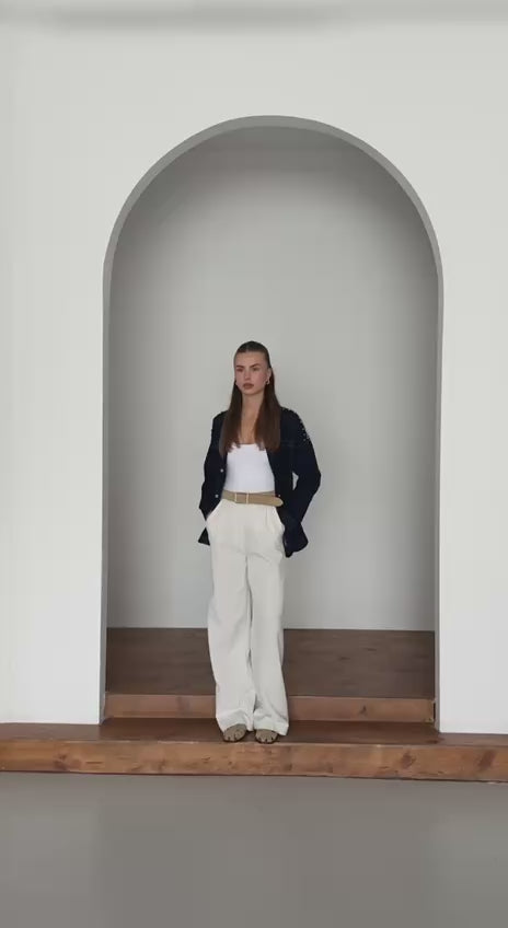 NIKOONOVA Star Rhinestone Denim Jacket – Oversized Crystal Embellished Jean Coat-Navy (code: 1015)